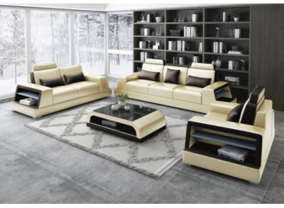 Moderne bankstel bank bankgroep sets 3-zitter leren bankstel