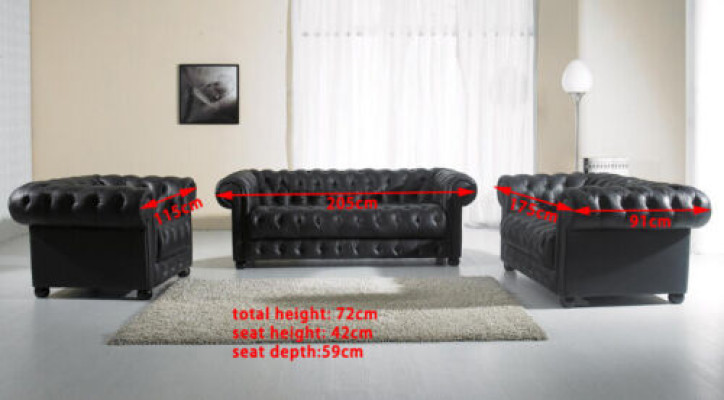 Chesterfield bankstel 3-zits designbank gestoffeerde bankstel set