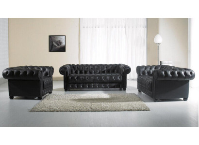 Chesterfield bankstel 3-zits designbank gestoffeerde bankstel set