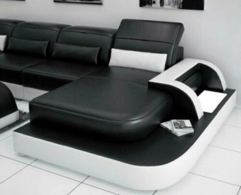 Woonlandschap hoekbank leren bank hoek bank bank met plank bekleding led