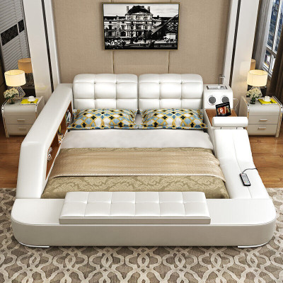 Bed multifunctional shelf cabinet USB charging station decoration double leather beds