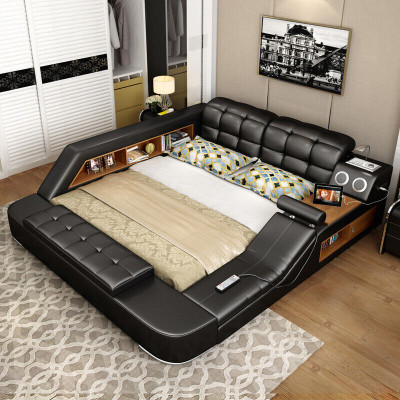 Bed multifunctional shelf cabinet USB charging station decoration double leather beds