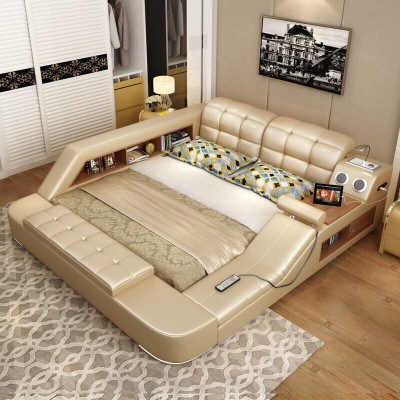 Bed multifunctional shelf cabinet USB charging station decoration double leather beds