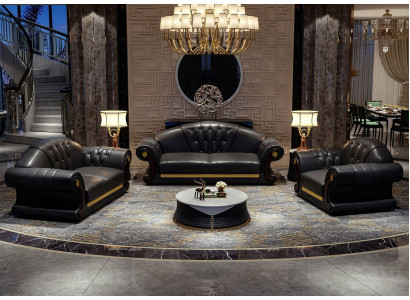 Klassieke Chesterfield Bank Bankstel Bekledingsset Driezits Lederen 3-zitsbank