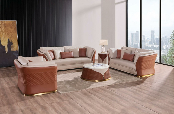 Woonlandschap Bankstellen Bank Beklede Bank 3-zitsbank Set Leren Bank Modern Nieuw