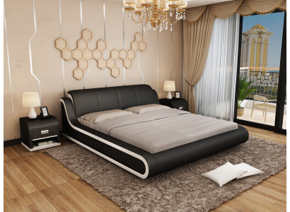 Lederen beddesign tweepersoonsbed bedden bed leer gestoffeerde slaapkamer huwelijk