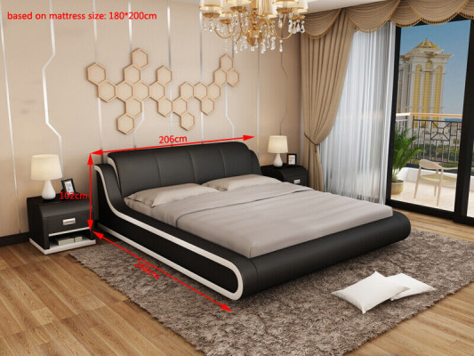 Lederen beddesign tweepersoonsbed bedden bed leer gestoffeerde slaapkamer huwelijk