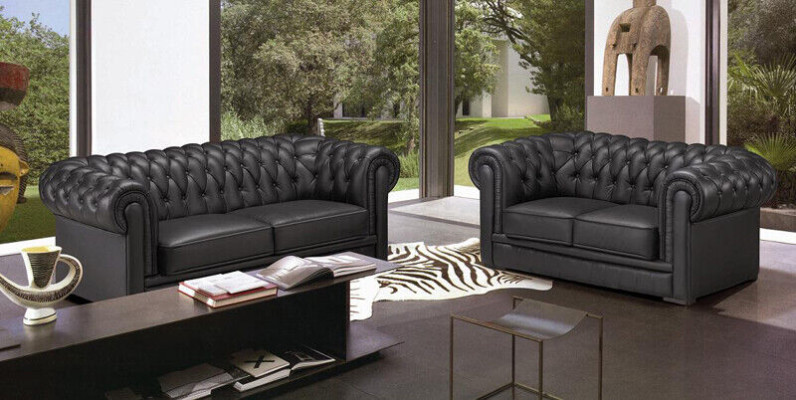 Chesterfield bankstellen bankstellen bekleden leer 3-zits bankstel sets