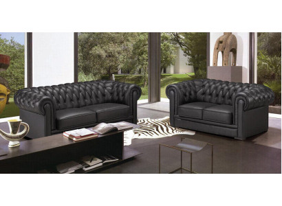 Chesterfield bankstellen bankstellen bekleden leer 3-zits bankstel sets
