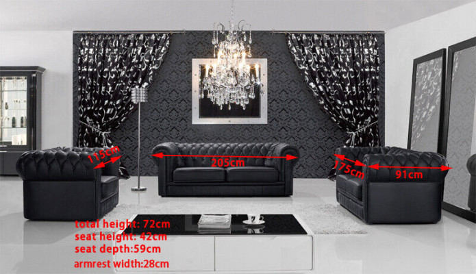 Chesterfield bankstellen bankstellen bekleden leer 3-zits bankstel sets
