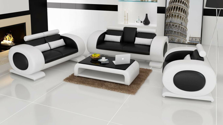 Sofa set met designbankstellen, banken, gestoffeerde 3-zitsbanken van leer, bankstellen
