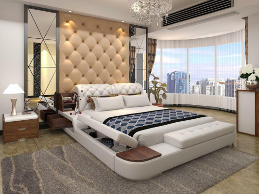Meervoudig bedontwerp, gestoffeerd tweepersoonsbed Chesterfield luxe.