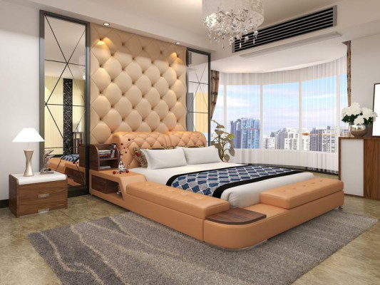 Meervoudig bedontwerp, gestoffeerd tweepersoonsbed Chesterfield luxe.