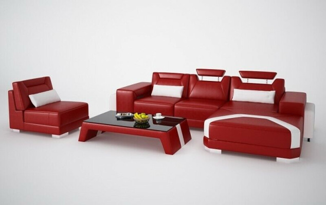 Set meubels woonkamer compleet 3-delig. Hoekbank Sofa Poef Tafel