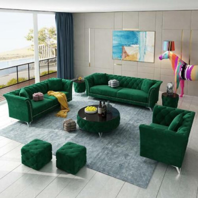 Chesterfield Set 8-delige set bankstel bekleding bijzettafel salontafel sofa