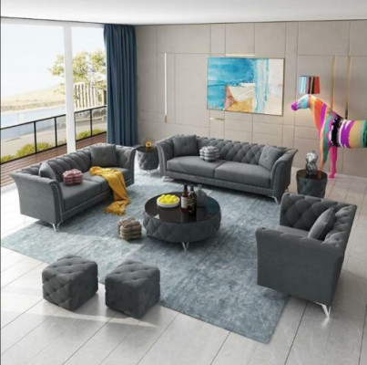 Chesterfield Set 8-delige set bankstel bekleding bijzettafel salontafel sofa