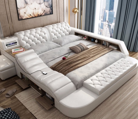 Luxe tweepersoons multifunctioneel bed met gestoffeerde waterbedden 180x200 Usb-radio muziek