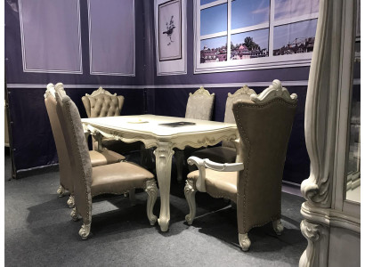 Eetkamer set Barok-Rococo eettafel x6 Chesterfield leren stoelen