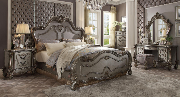 Chesterfield Barok Bed Tweepersoonsbed 2x Nachtkastjes Houten Design Bedden