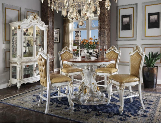 Ronde eetkamer + 4 stoelen Stoel decoratie set Garnituur Ronde eettafel Houten meubels.