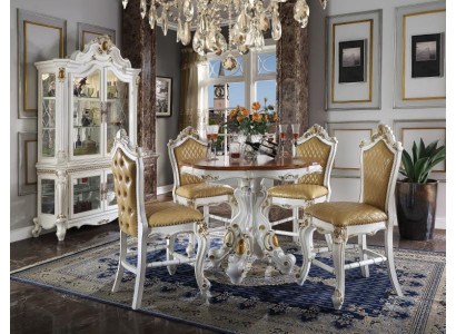 Ronde eetkamer + 4 stoelen Stoel decoratie set Garnituur Ronde eettafel Houten meubels.