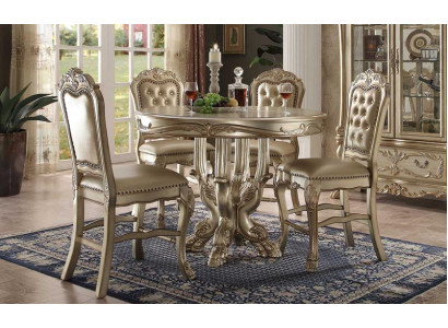 Klassieke gouden ronde eettafel tafel eetkamer Chesterfield x4 stoelen 5-delige set.