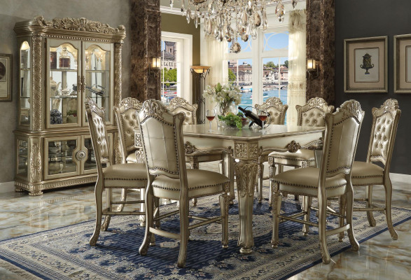 Gouden eetkamerset, ontwerpeettafel met x8 stoelen, eetkamermeubilair 9-delig.