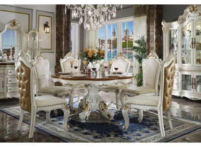 Edele houten ronde tafel + x6 stoelen eetkamer luxe meubels