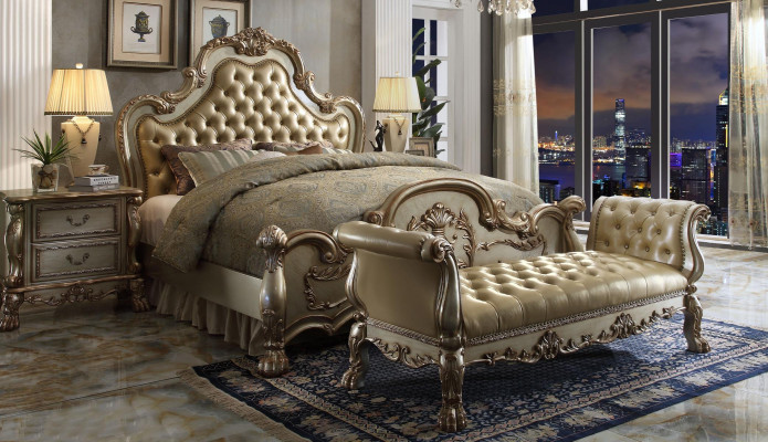 Chesterfield lederen luxe bedden bed 2x nachtkastjes kruk tweepersoonsbed