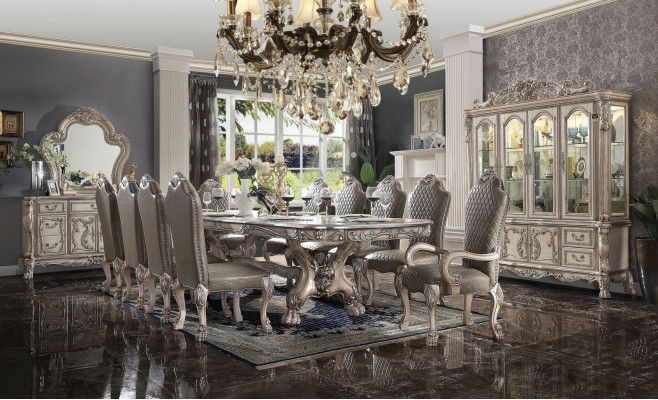 Eetkamer compleet set tafel dressoir 10 stoelen set vitrine barok 14-delig.