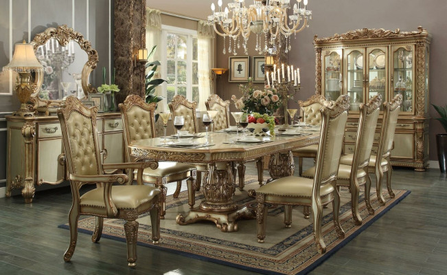 Eetkamer set meubilair vitrine tafel 8x stoel dressoir spiegel barok