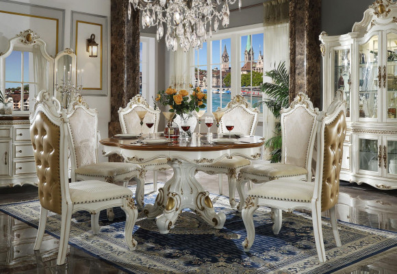 Koninklijke eetkamerset in barok en rococostijl - tafel & 8x Chesterfield-stoelen
