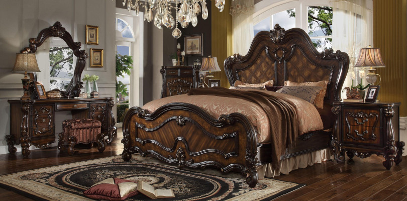 Slaapkamer nachtkastjes set bed 5-delig. Rococo barok antieke stijl houten bed