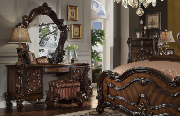 Slaapkamer nachtkastjes set bed 5-delig. Rococo barok antieke stijl houten bed