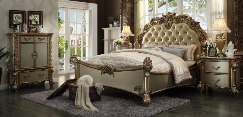 Ontwerp luxe slaapkamer set inclusief bed, 2 nachtkastjes, decoratie en commode.