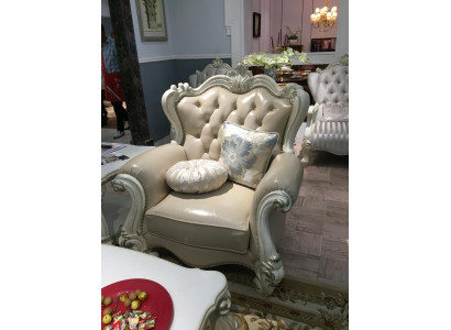 Beklede 1-zits antieke stijl stoelen Beige houten barok troon koninklijke fauteuil