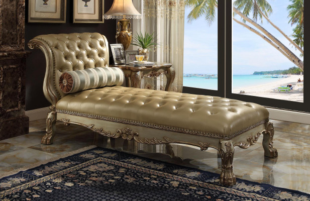 Chaise longues Chesterfield ligbed Chaise lederen sofa Gouden ligbedden Chsterfield