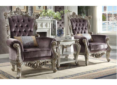 Zetel in antieke stijl, 1 zits, Beige Barok houten troon koninklijke fauteuil.