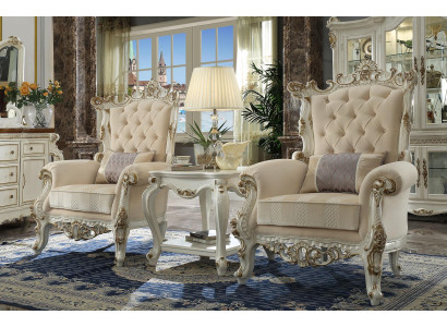 Troonstoel Koninklijke fauteuil 1-zits antieke stijl stoelen Beige hout Barok