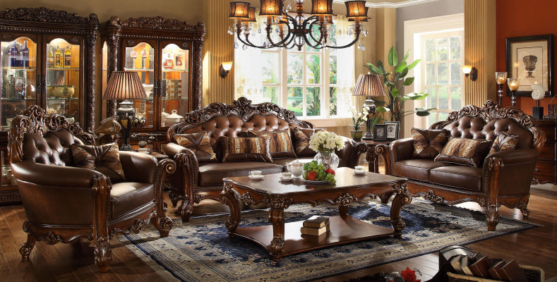 Klassieke set van 3+2+1+1 zits bankstel bankstel bank leren bank