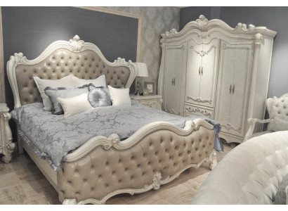 Luxe klassieke slaapkamer 4-delige set Bed Nachtkastjes Kledingkast