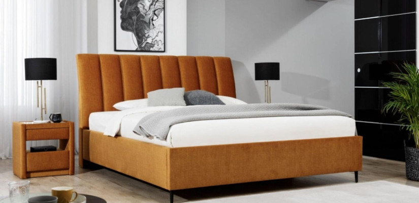 Bed oranje slaapkamer gestoffeerd meubilair textiel moderne stijl bedden