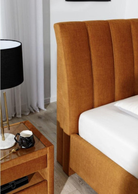 Bed oranje slaapkamer gestoffeerd meubilair textiel moderne stijl bedden