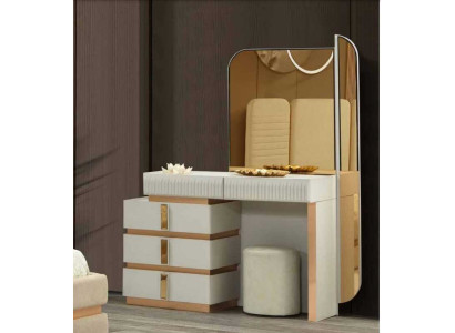 Moderne beige make-uptafel met spiegel, hoogte 180 cm, luxe meubels nieuw.