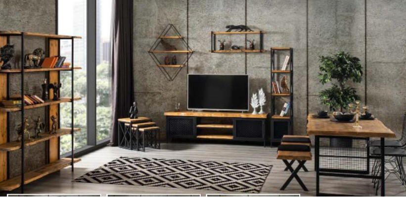 Pionierperiode meubilair Kast Dressoir Hout RTV TV-meubel Plank 3-delige set