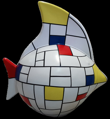 Beeldhouwkunst Abstract Ontwerp Standbeeld Kleurrijke Figuren Met De Hand Beschilderde Decoratie Vis Nieuw