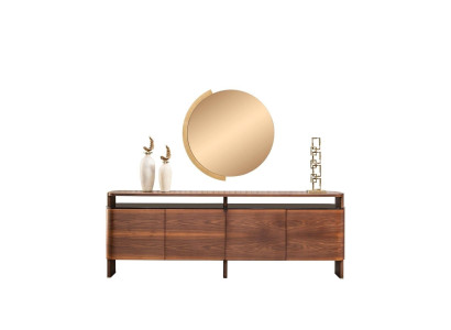 Garnituur Dressoir Sideboard Ladenkast Kast Bruin Hout Spiegel 2-delig