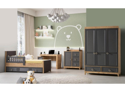 Compleet kindermeubilair kinderbed houten meubelset 4-delig kinderkamer grijs