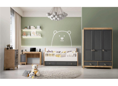 Luxe kindermeubelset kinderkamer kinderbed grijs hout set 4-delig