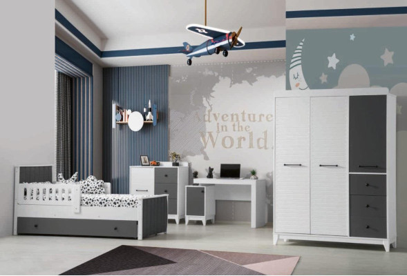 Moderne kinderkamerset bestaande uit bed, kast, commode, tafel 4-delig.
